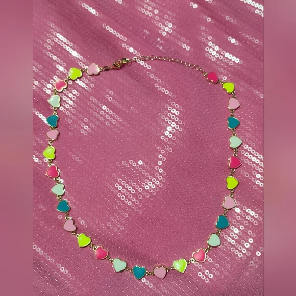 Neon Rainbow Enamel Heart Necklace - Picture 2 of 4